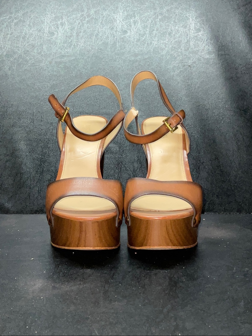 Michael Kors Brown Leather Platform Sandals with Ankle Strap